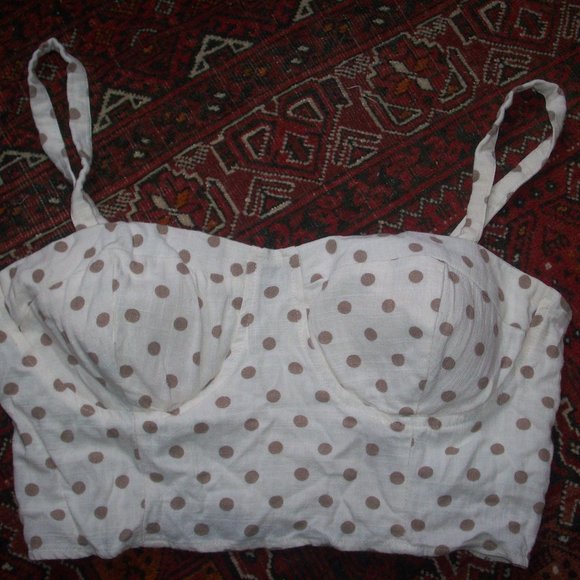 Lily Rose Halter corset Crop top Bustier Blouse Size L Ivory Polka Dot, Linen - Picture 2 of 7